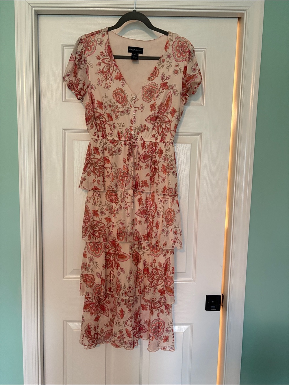 Cream and Rust Floral Tiered Midi Dress